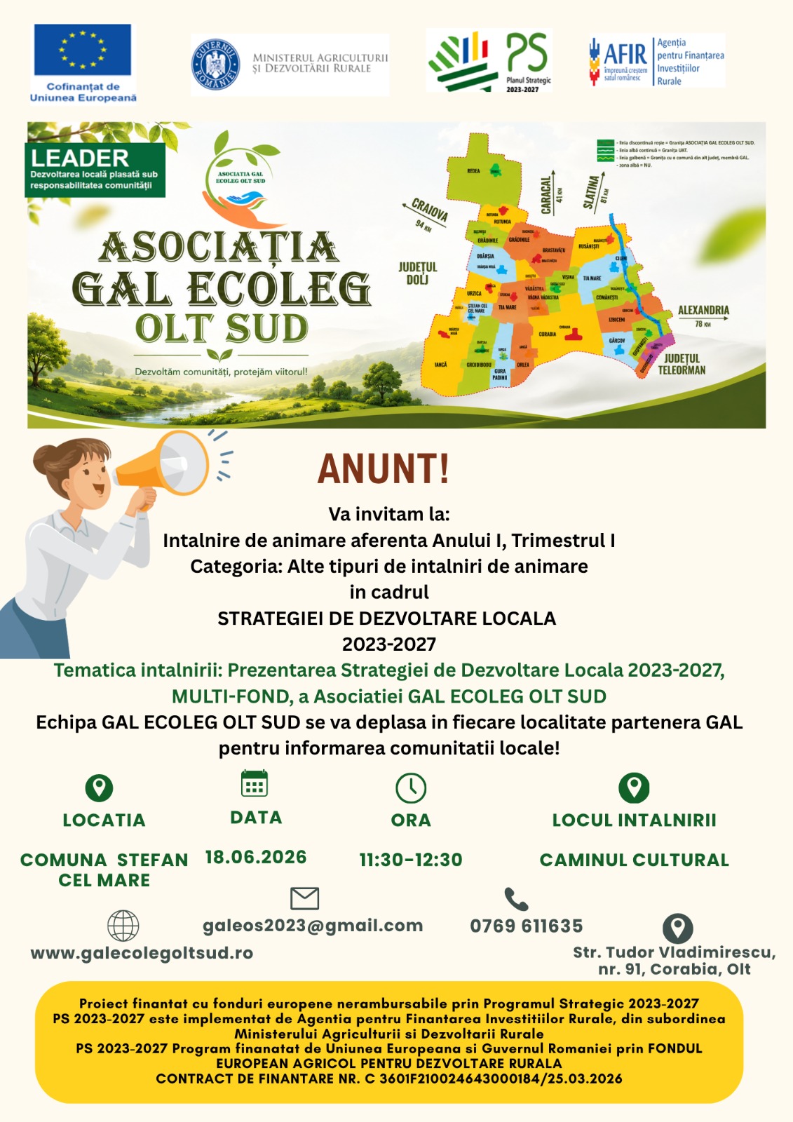 Anunt intalnire de animare 18.06.2026, Trimestrul I, An I, Comuna Stefan cel Mare